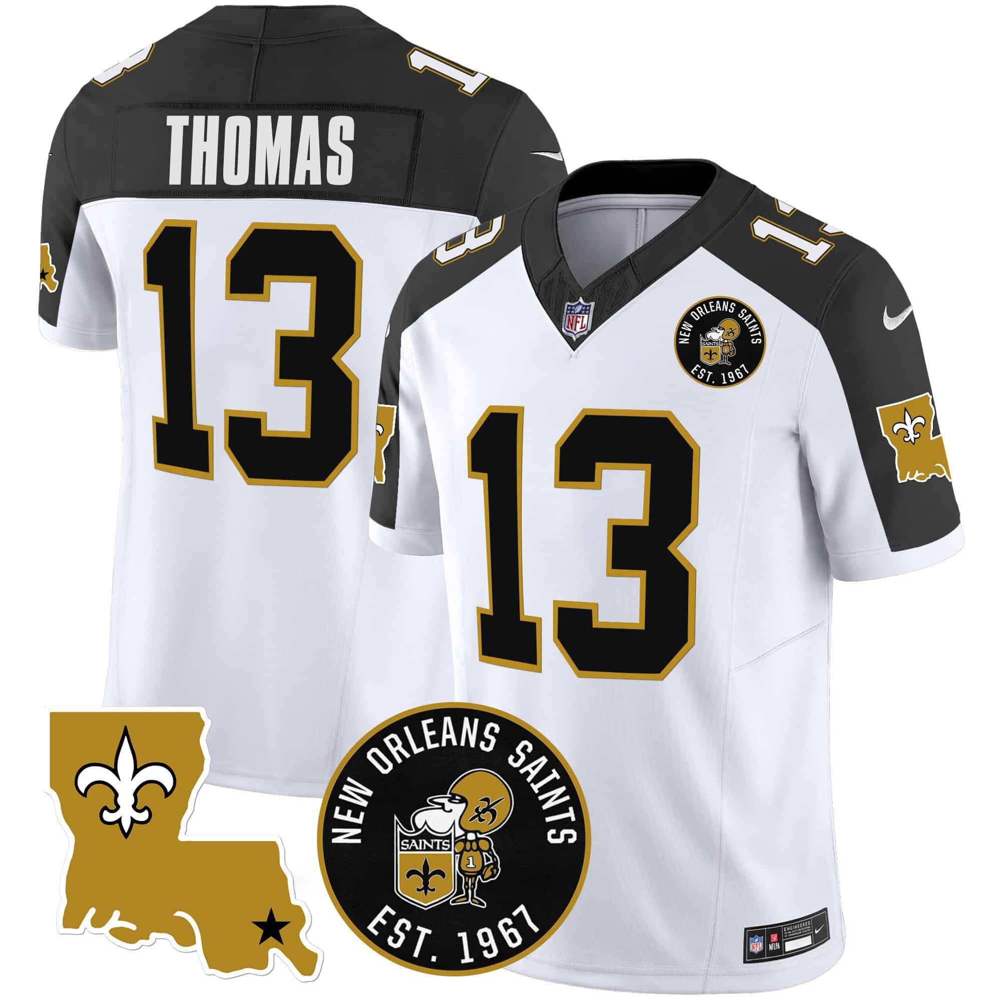 Men New Orleans Saints 13 Thomas White 2024 Nike 1967 Patch Vapor Limited NFL Jersey style 1